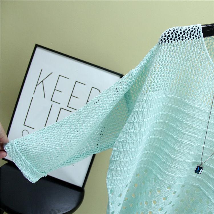 Summer Thin Bottoming Blouse Hollow Top Loose Pullover Knitted Sweater Women's Sunscreen Solid Color Breathable T-shirt