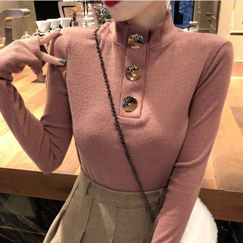 Autumn/winter Big Button Design Top with Slim-fit Base Sweater Can Be Worn Outside Knit Sweater