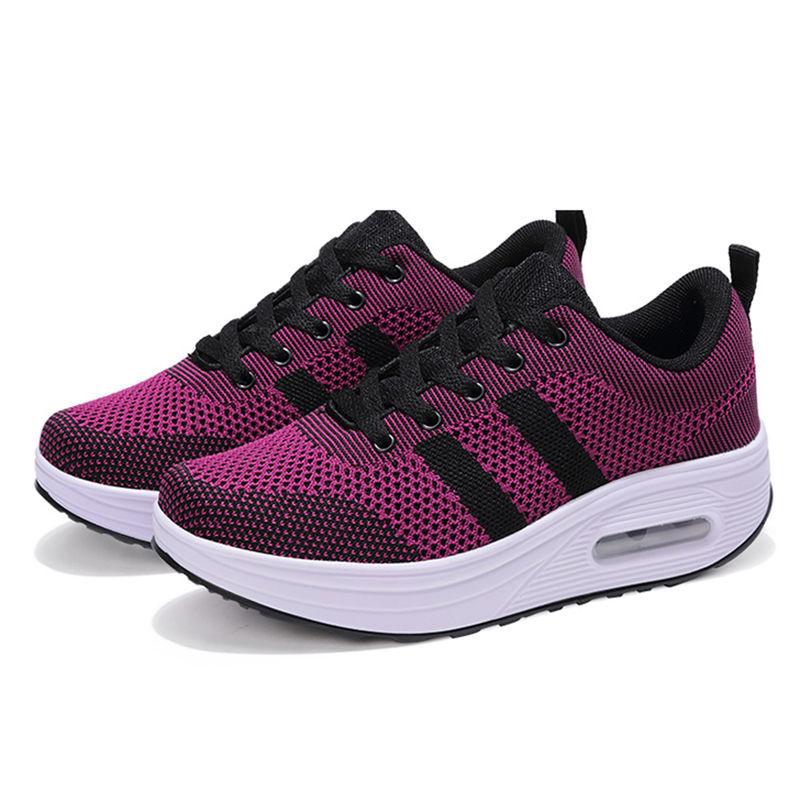 Women's Striped Single Shoes Soft Surface Heightening Shoes Breathable Mesh Versatile Sports Shoes Non Slip Casual Shoes