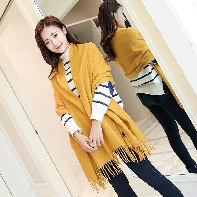 Winter Scarf Women Thick Warm Shawls and Wraps Solid Cashmere Scarves with Tassels Pashmina