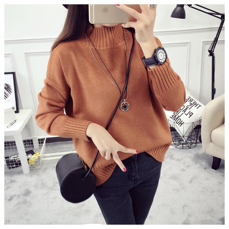 High Neck Sweater Female Loose Short Student Wild Sweater Warm Thick Sweater Autumn and Winter