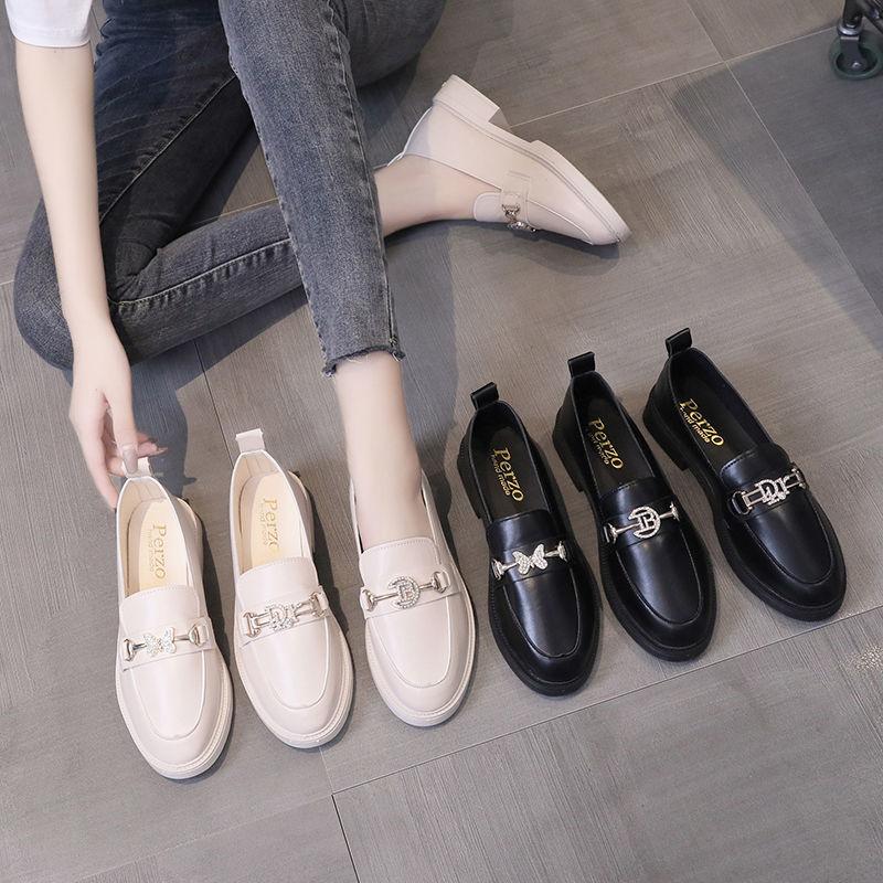 Small Leather Shoes Female British Style All-match Single Shoes Flat Leather Shoes Casual Work Shoes Comfortable and Light