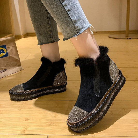 Autumn and Winter Fashion Rhinestones and Velvet Warm Snow Boots Casual Women's Shoes