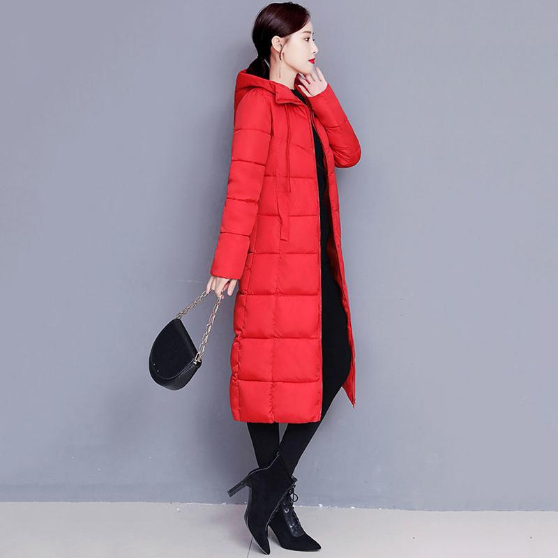 Women Winter Parkas Jackets Black Hooded Down Coat Plus Size Black Padded Jacket Lady Fashion Slim Long Windbreaker Outerwear