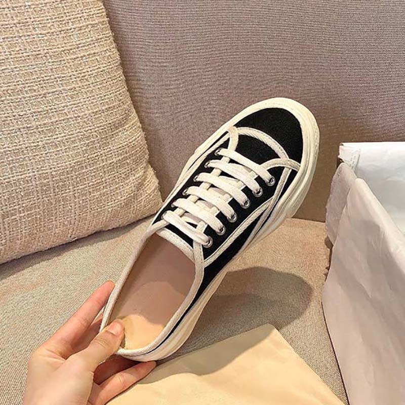 Half Slippers Women's Outer Wear Shoes Summer Casual Lazy One-foot Flat Shoes Canvas Shoes