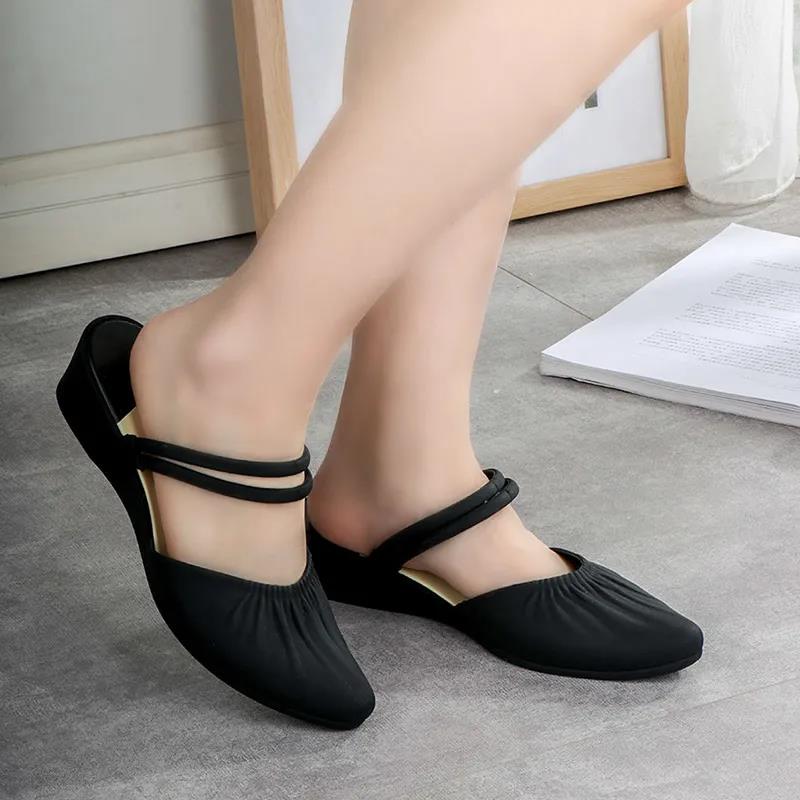 Sandals Women's Two Wear Summer Beach Single Shoes Thick Heel Mid-heel Baotou Increased Non-slip Pointed Sandals Ladies Sandals