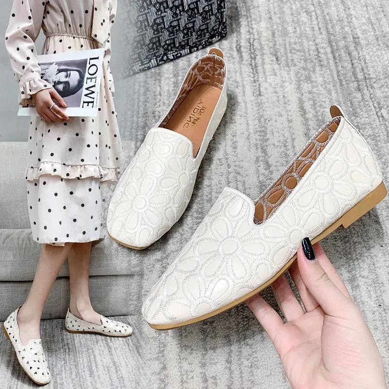 Large Size Square Toe Peas Shoes Women's Spring and Summer Single Shoes Flat Shoes Soft Bottom Comfortable Pumps