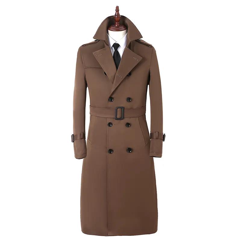 Long Over The Knee Cashmere Windbreaker V-neck Solid Color Robe Casual Slim Coat Gentleman Button Jacket Spring