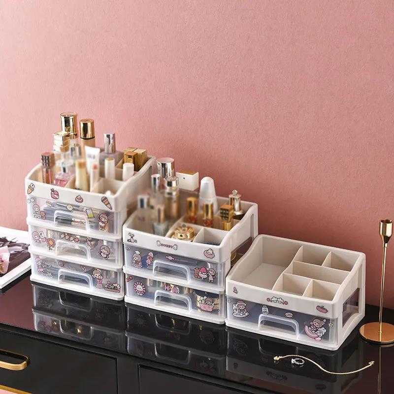 Cosmetic Storage Box Desktop Make Up Cosmetics Organizer for Bedroom Plastic Toiletries Makeup Jewelry Storage Box