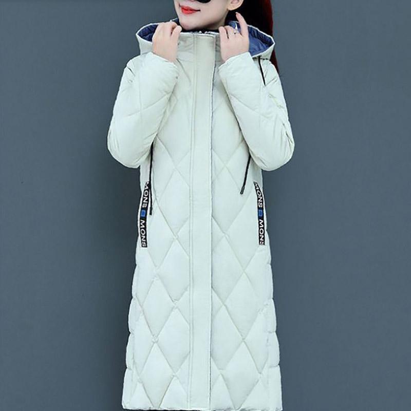 Down Jacket Winter Slim Slimming Diamond Lattice Cotton Jacket Thickened Warm Mid-length Ladies Hooded Down Jacket