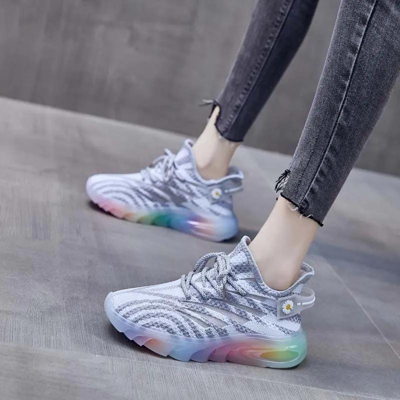 Women's Coconut Shoes Sports Rainbow Jelly Bottom Breathable Spring and Summer Flying Woven Shoes Light Running Student Youth Casual Shoes