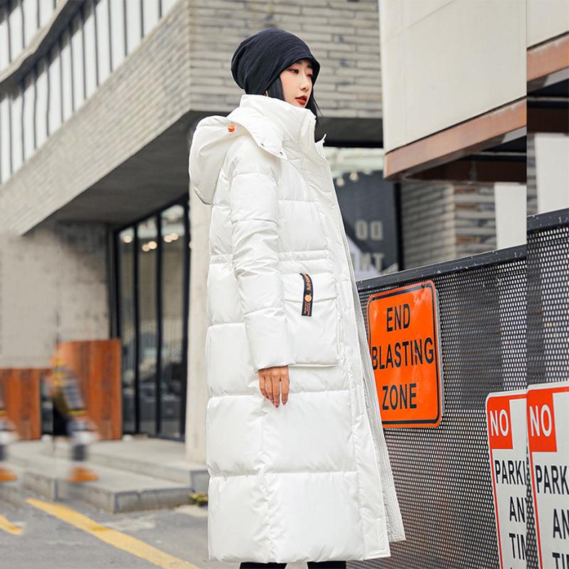 Women's Winter Korean Style Loose Quilted Coat Warm Stand-up Collar Down Jacket Women's Bright Face Long Down Jacket