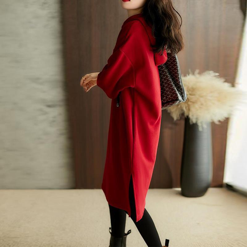 Autumn and Winter Long-sleeved Loose Hooded Letter Sweater Dress Female Print Pullover Dress