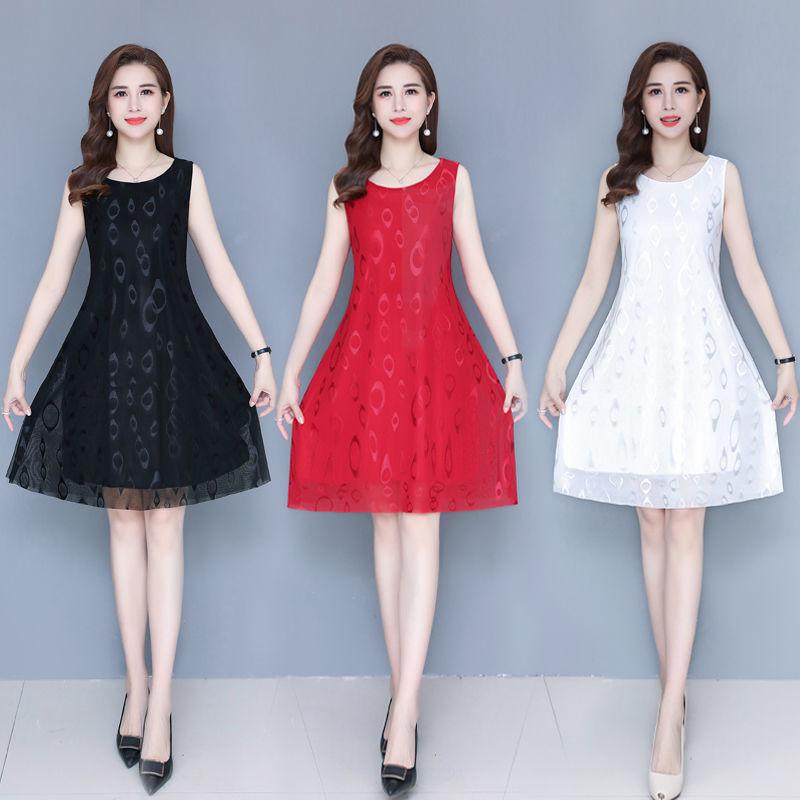 Female Summer Sleeveless Base Shirt Holiday Dress Loose Slim Vintage Elegant A-line Vacation Dress