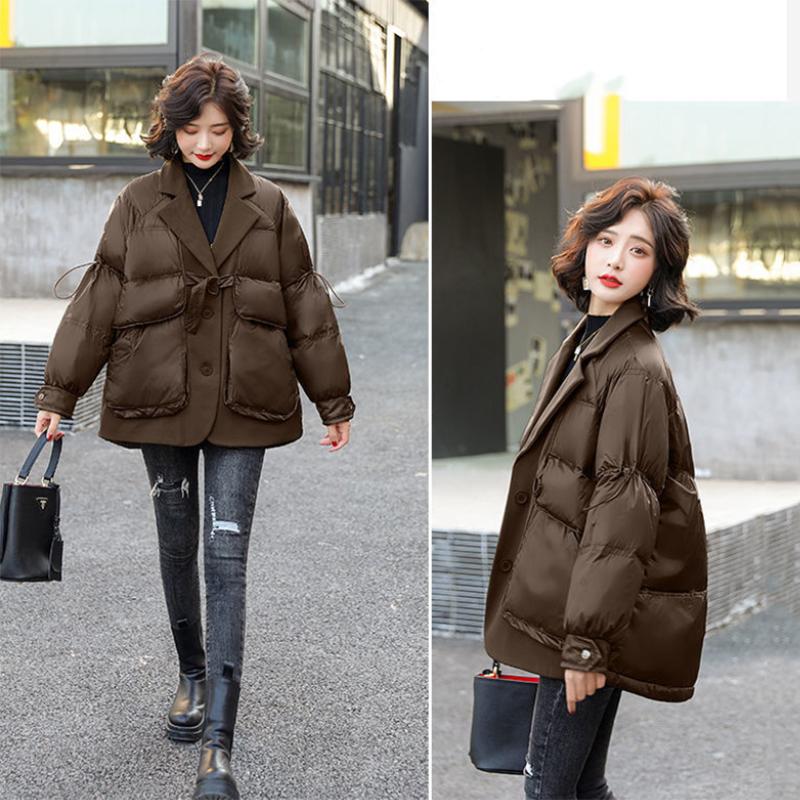 Women's Solid Color Mid-length Down Jacket Winter Korean Loose Coat Warm Suit Collar Down Jacket Quilted Jacket