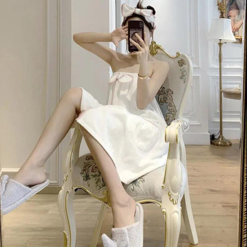 Pure Cotton Bath Towel Female Night Gown Bath Skirt Breast-wrapped Adult Bathrobe Korean Version Cute Student Four-piece Suit