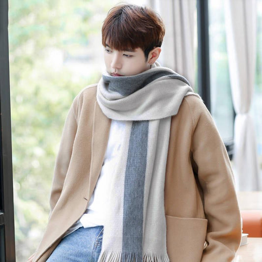 Men's Fashion Scarf Winter Wool Couple Scarf Thick Warm Long Scarf with Tassel