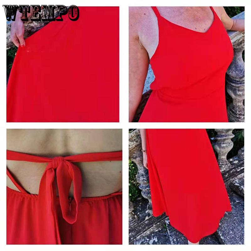 Bow Red/white Dress Sexy Women Summer V-neck Sling Sleeve Backless Night Club Party Bodycons Bandage Mid-calf Beach Vacation