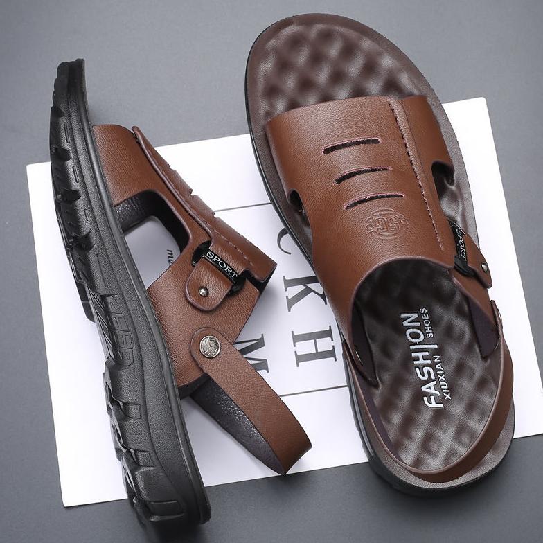 Full Cowhide Summer Men's Sandals  Casual Slippers Sandals Beach Shoes