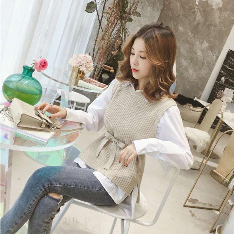 Spring and Autumn Loose Solid Color Vest Sleeveless Knitted Lace Sweater Fashion Women's Top