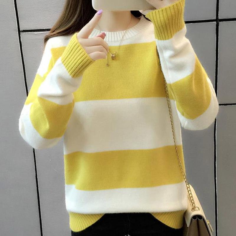 Loose blouse sweater female autumn and winter dress round neck long sleeve fashion striped sweater