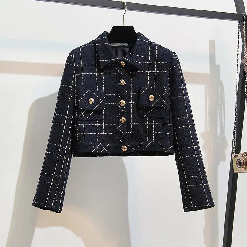 Fragrant Wind Jacket Skirt Suit Skirt Female Ladies Temperament Dress Two-piece Plaid Pattern Temperament Suit Elegant and Comfortable