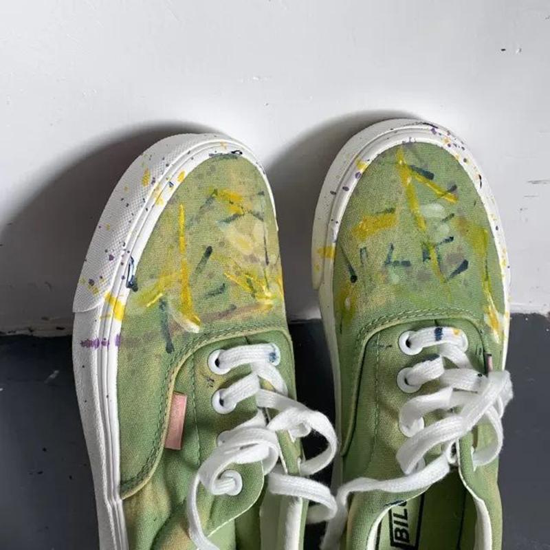 Early Autumn Drag Girl Sneakers Niche Design Original Washable Green Splash Ink Low-top Casual Canvas Shoes