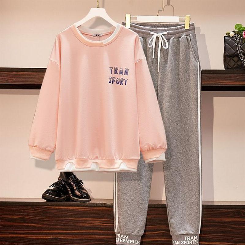 Cotton Sports Women's Spring and Autumn Slim Stitching Suit Extra Large Sweater Sweatpants Two-piece Set