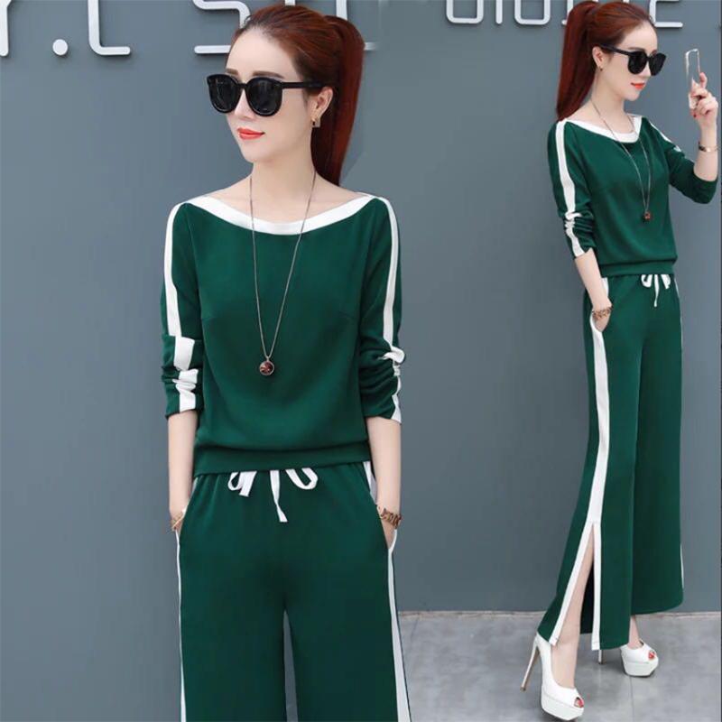 Long-Sleeved Casual Sweatshirt Set Large Size Spring And Autumn Women's 2pcs Set Wild