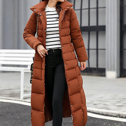 Ladies Down Hooded Cotton Jacket Winter Fashion Plus Velvet Thickening Warm Cotton Jacket Long Plus Size Slim Jacket