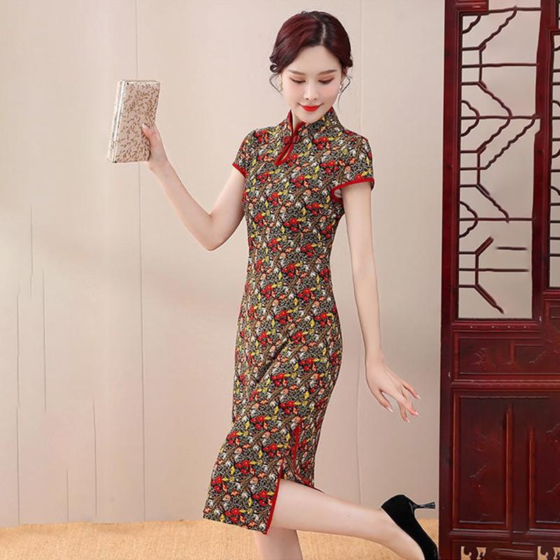 High-end Cheongsam Dress Fat Mother Covering Belly Loose Improved Version Dress Floral Ice Silk Cheongsam Women