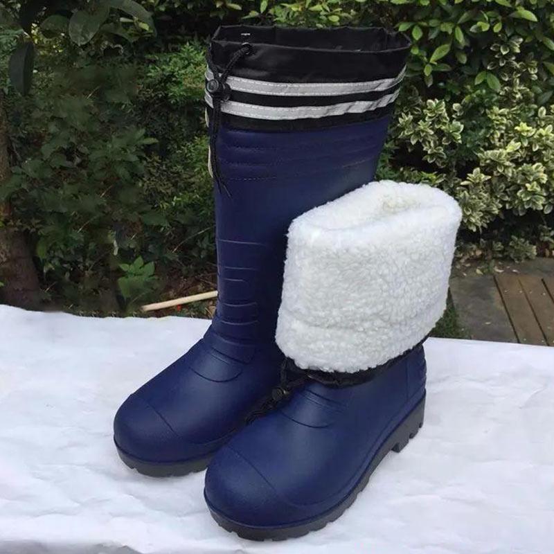 High Tube Rain Boots Men Thickened Middle Tube Rain Boots Warm Shoes Winter Water Shoes Cotton Rubber Shoes Plus Cotton Overshoes Car Wash Shoes