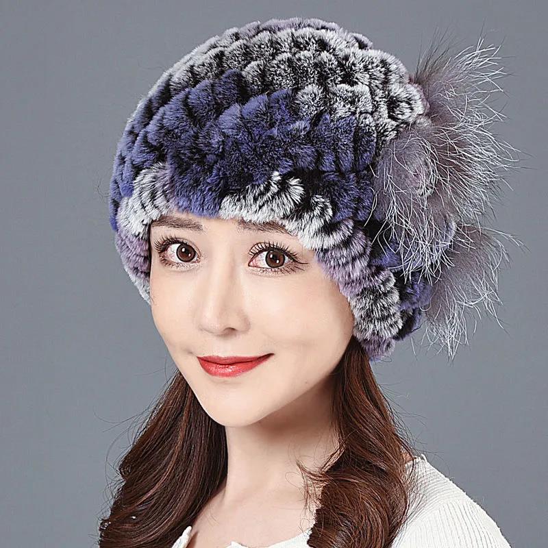 Rex Rabbit Fur Hat Winter Warm Knitted Wool Middle-aged Fur Mother Hat