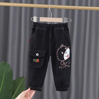 Children's Clothing Boys and Girls Jeans Spring and Autumn Casual Pants Trousers Pocket Printing Trousers