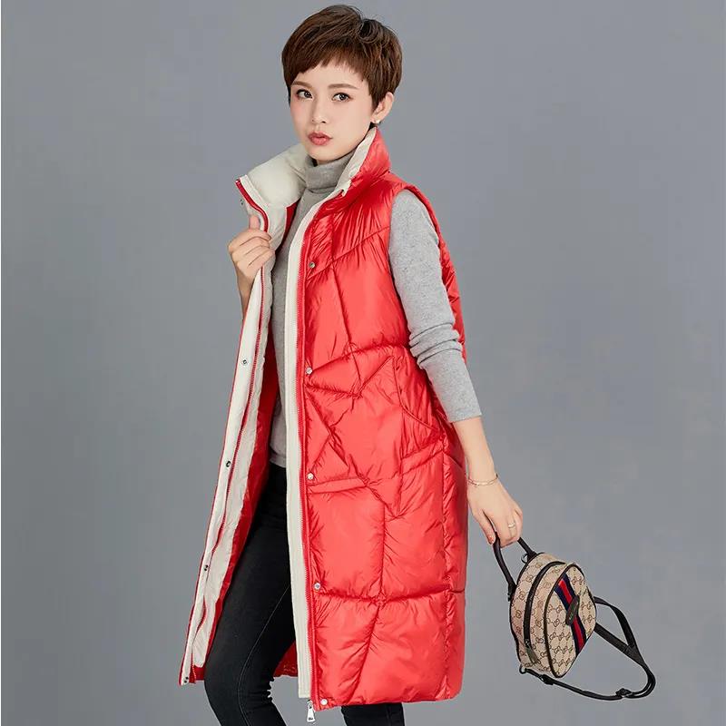 Cold-proof Vest Women's Mid-length Thickened Down Cotton Large Size Autumn and Winter Waistcoat