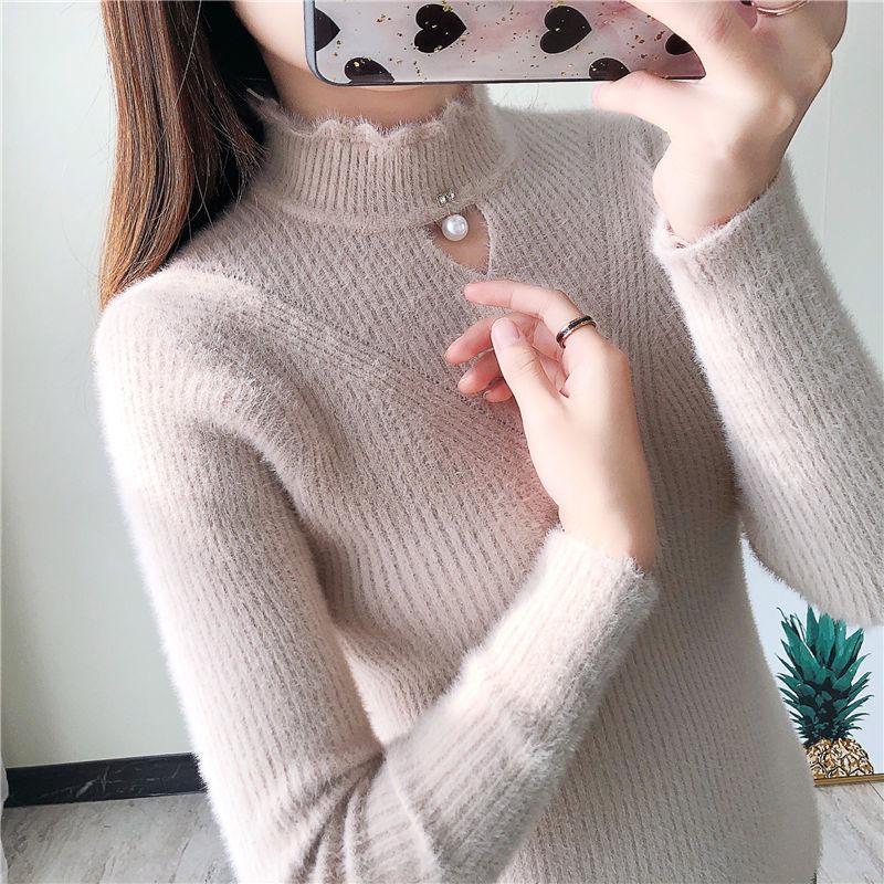 Autumn and Winter Half Turtleneck Sweater with Slim Bottoming Shirt All-match Knitted Women's Top