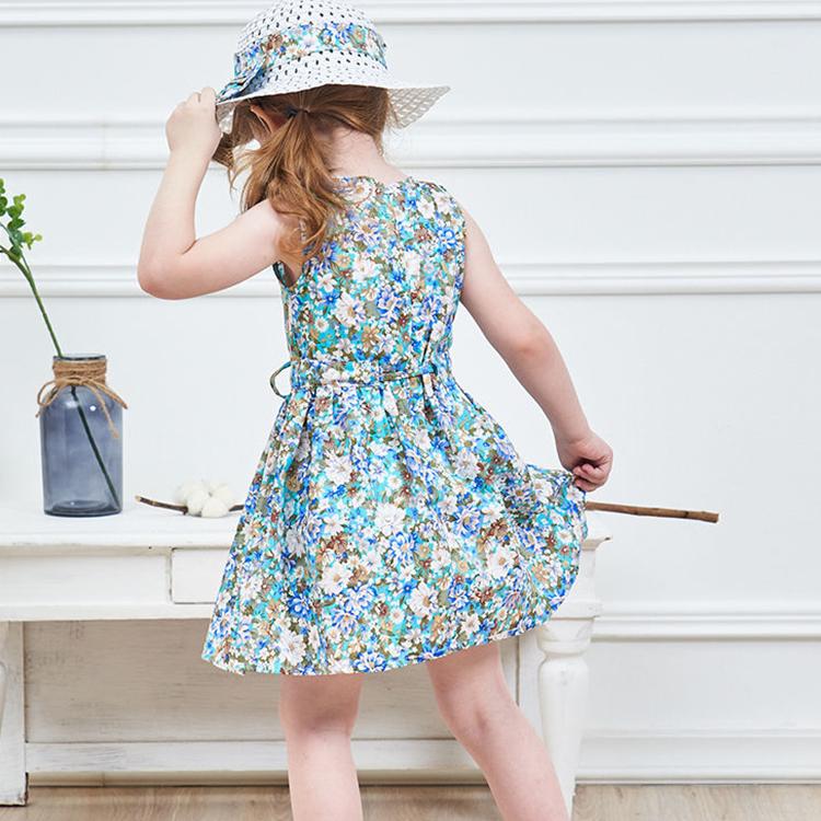 2PCS/Set Girls Dress +Hat Cotton Comfortable Children's Dress Summer Dress Floral Girls' Sleeveless Dress For Children