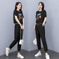 2PCS Women's Leisure Suit Summer Dress Fits Thin Sports Two-piece Short Sleeve Printed T-Shirt + Loose Pants Fitness Jogging Suit