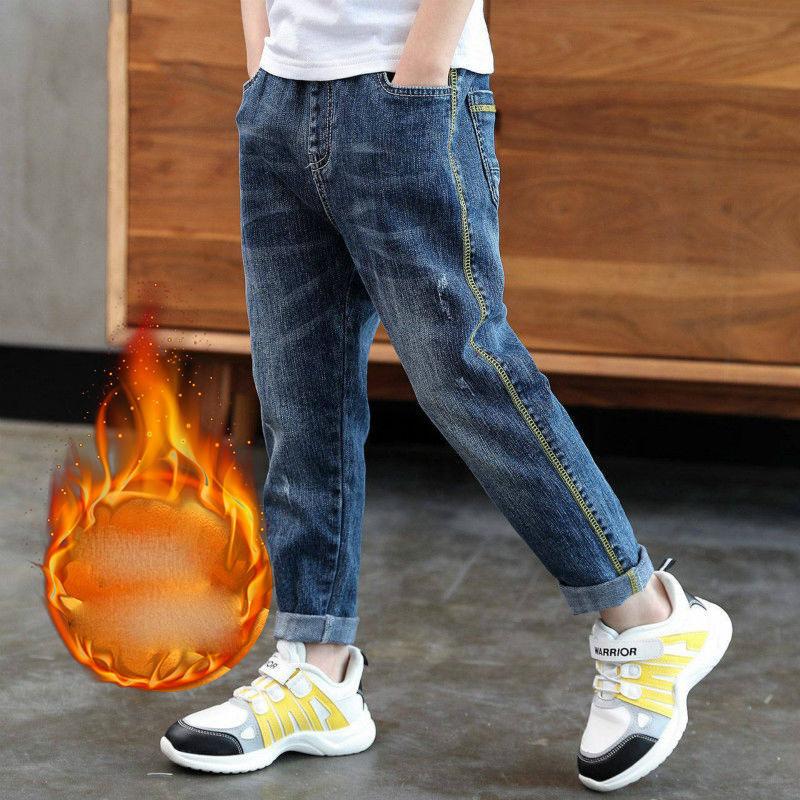 Winter Boys Jeans Thicken Boys Jeans Warm Kids Trousers Elastic Waist Demin Pants for Children