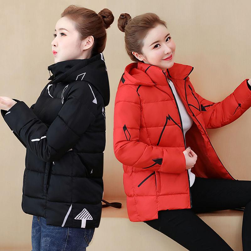 Women's Short Cotton-padded Jacket Thick Cotton-padded Coat Winter Loose Large Size Warm Jacket Printed Hooded Parka Jacket