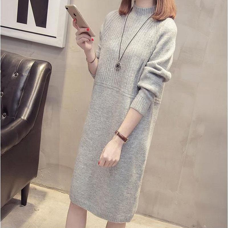 Autumn and Winter Half Turtleneck Sweater Mid-length Loose Solid Color Bottoming Shirt Fashion Casual Sweater Skirt