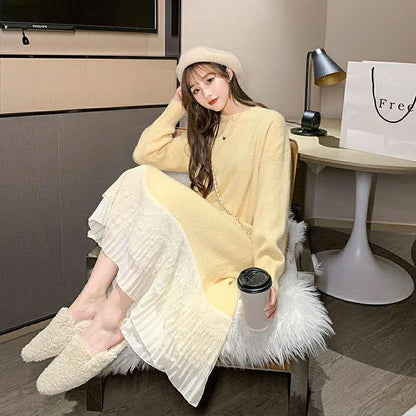 Mid-length Sweater Skirt Over The Knee for Fall and Winter Wear A Winter Skirt Base Youth Dress