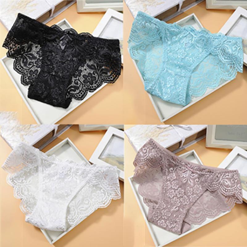 4-pack of Summer Sexy Lace Panties Cotton Crotch Hollow Ladies Panties Seamless Low-rise Women's Underwear