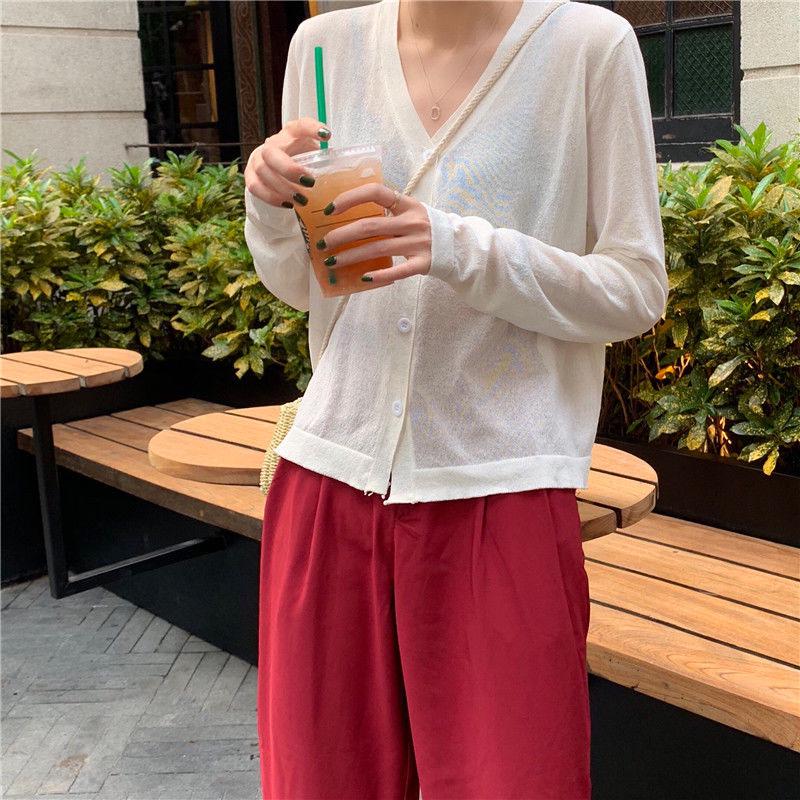 Thin Air-conditioning Shirt Summer Korean Version of Sunscreen Shirt Long Sleeve V-neck Knitted Cardigan Blouse