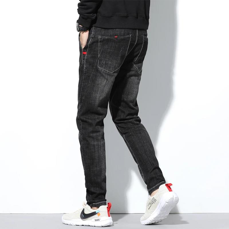 Men's Harlan Jeans Autumn and Winter Streetwear Casual Slim Male Straight Korean Style Loose Feet Long Black Pants Mid-waist Elastic Flexible Trousers