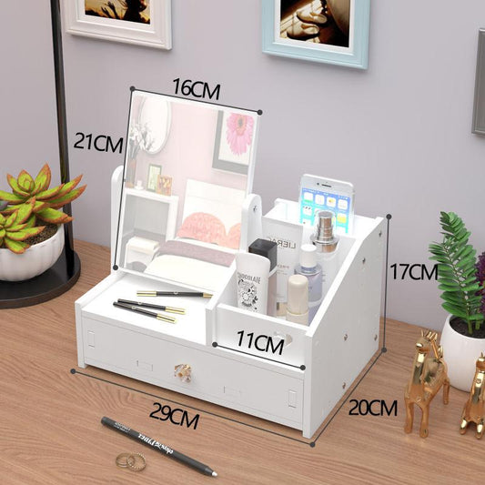 Women Beauty Shelf Cosmetic Mirror Storage Box Integrated Desktop Makeup Mirror Vanity Mirror Bedroom Dormitory