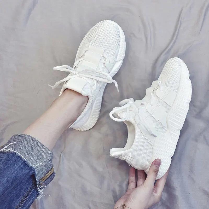 Black Sports Shoes Female Korean Version of Ulzzang Harajuku Wild Student Casual Breathable Running Shoes White