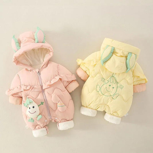 Baby Autumn and Winter Clothes Set Thickened Hat 3-6 Months Old Female Baby Out Climbing Clothes Full Moon 8 One-piece Winter Clothes