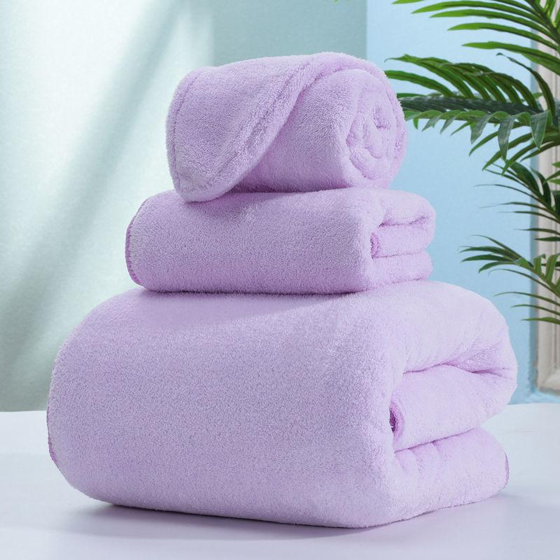 Household Towel Set Adult Absorbent Bath Towel Three-piece Shower Cap Thick and Soft Not Easy To Shed Hair Household Hair Dryer Cap Bath Towel Female