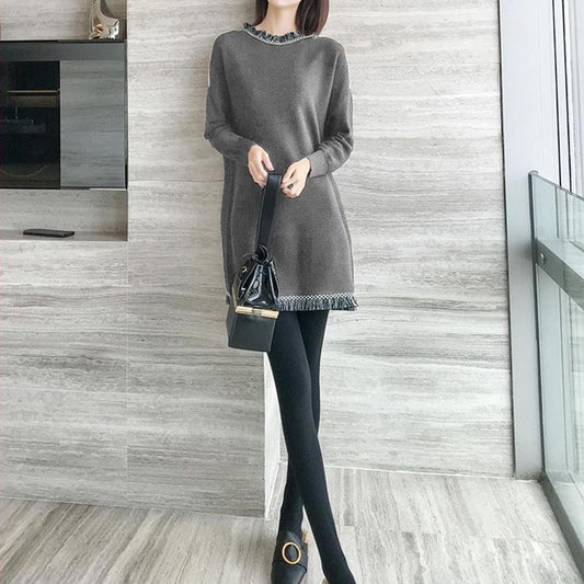 Autumn and Winter Knitted Dress Mid-length Loose Bottoming Shirt Fashion Simple Women's Sweater Skirt